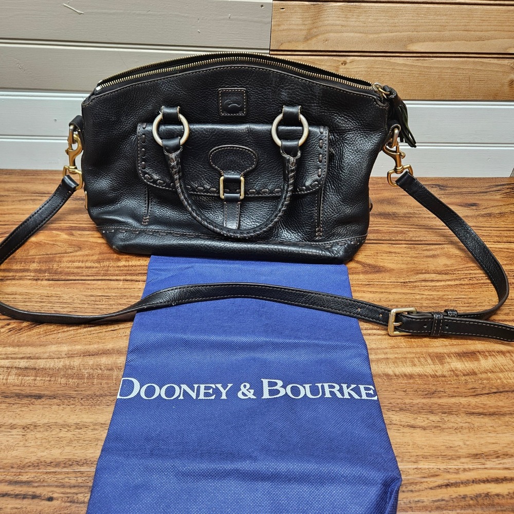 Dooney & Bourke Black Pebbled Leather Whipstitch Satchel Crossbody Bag See Photo